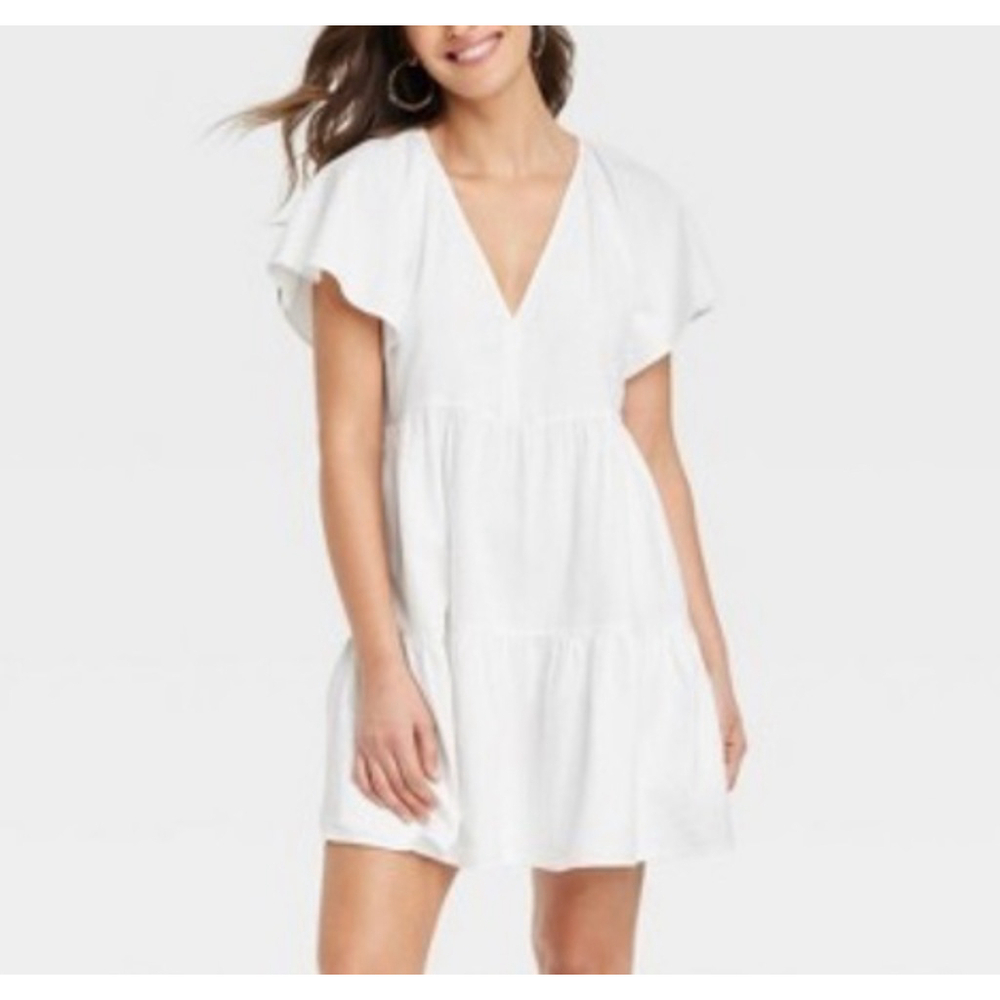 UNIVERSAL THREADS Size S White Linen Tiered Dress